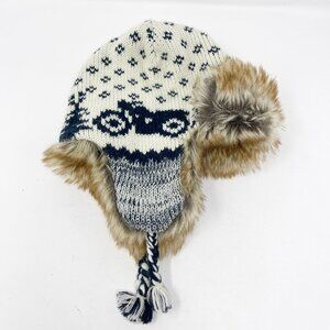 Baby GAP Faux Fur Trapper Hat Size M/L 4T Fair Isle Motorcycle Pattern Ear Flaps